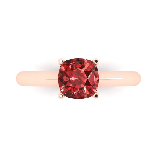 1.5 cttw Natural Garnet Solitaire  Engagement Ring - Solid Rose Gold (VVS1, Cushion Cut,6.5mm)
