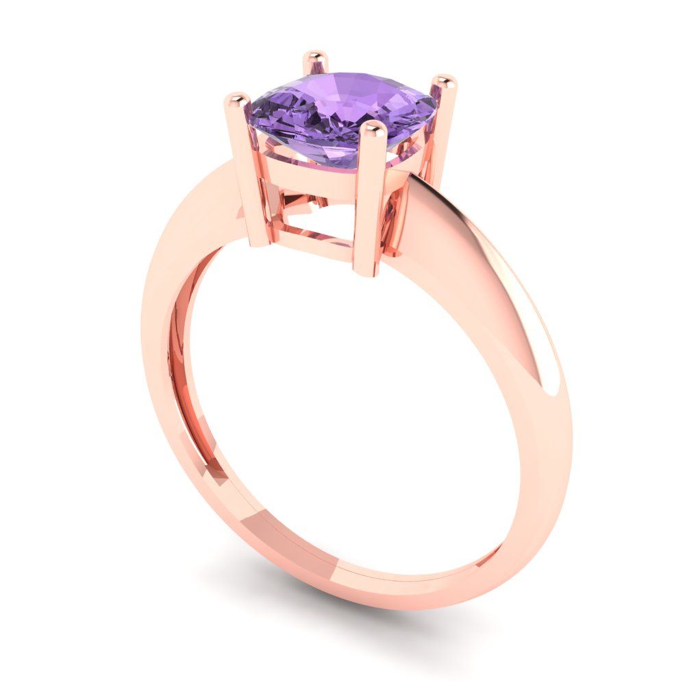 1.5 cttw Simulated Alexandrite Solitaire  Engagement Ring - Solid Gold (Cushion Cut,6.5mm)