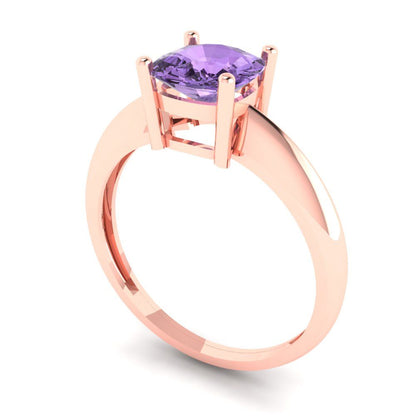 1.5 cttw Simulated Alexandrite Solitaire  Engagement Ring - Solid Gold (Cushion Cut,6.5mm)