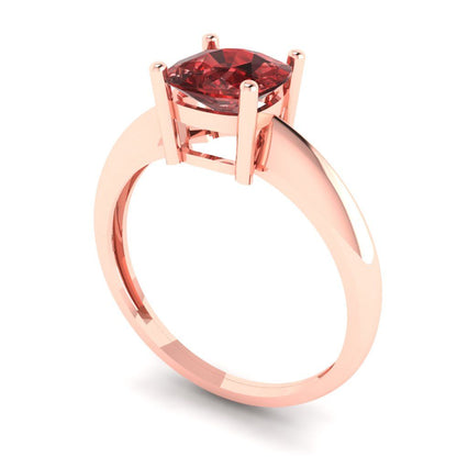 1.5 cttw Natural Garnet Solitaire  Engagement Ring - Solid Gold (Cushion Cut,6.5mm)