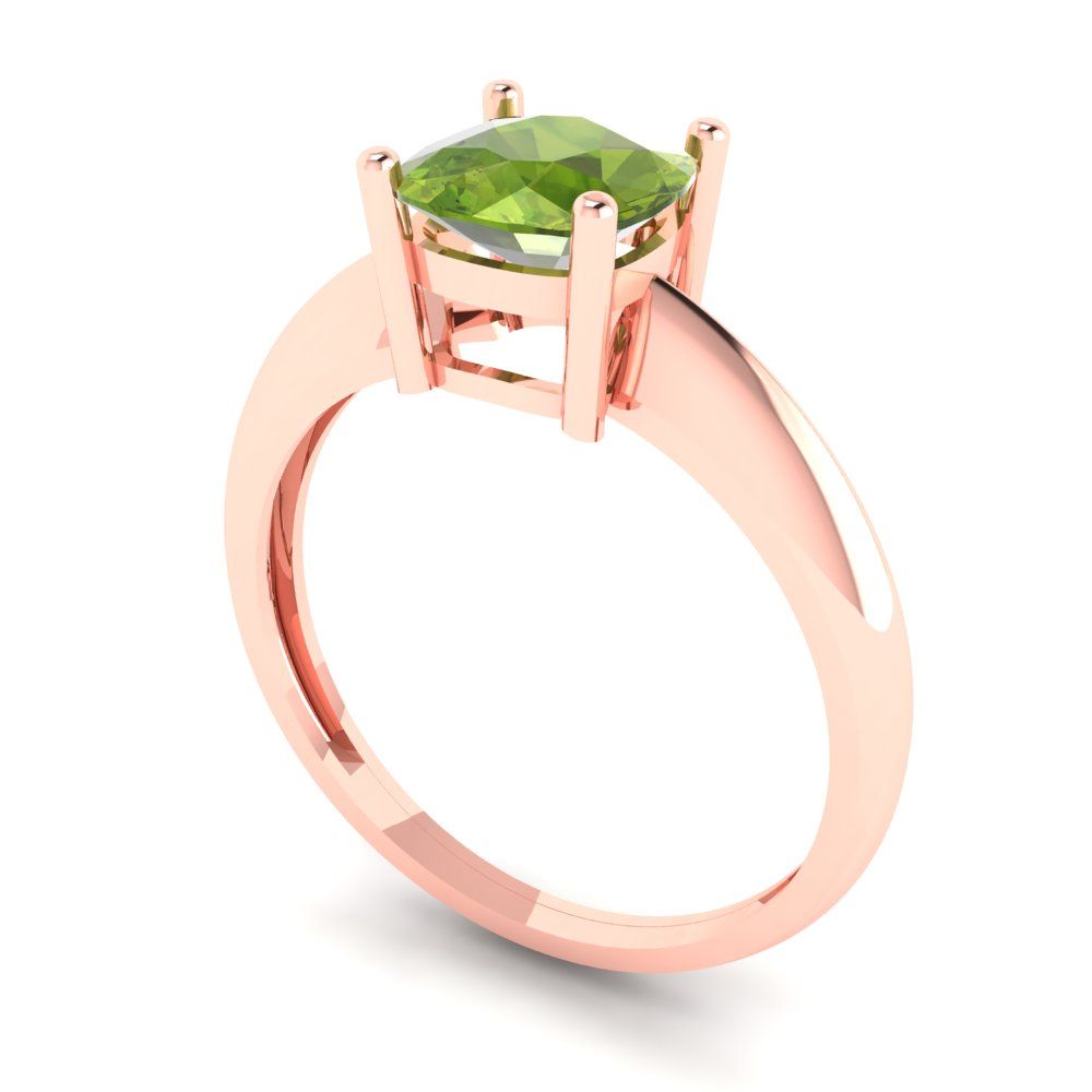 1.5 cttw Natural Peridot Solitaire  Engagement Ring - Solid Gold (Cushion Cut,6.5mm)