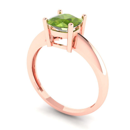 1.5 cttw Natural Peridot Solitaire  Engagement Ring - Solid Gold (Cushion Cut,6.5mm)