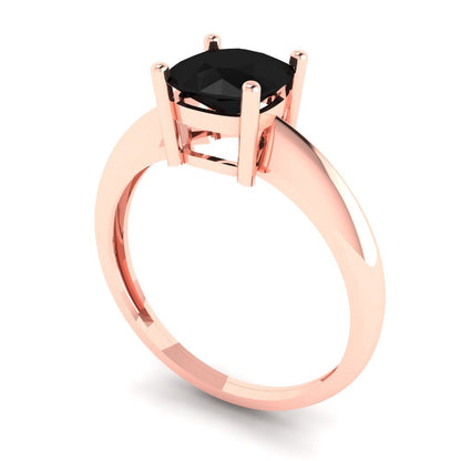 1.5 cttw Natural Onyx Solitaire  Engagement Ring - Solid Rose Gold (VVS1, Cushion Cut,6.5mm)