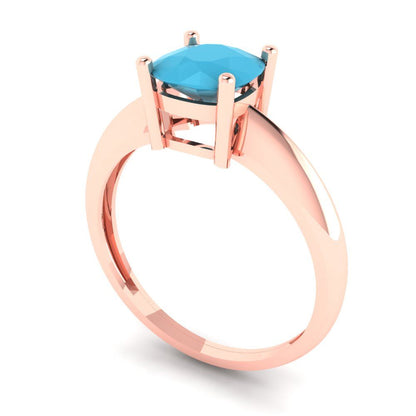 1.5 cttw Simulated Turquoise Solitaire  Engagement Ring - Solid Gold (Cushion Cut,6.5mm)
