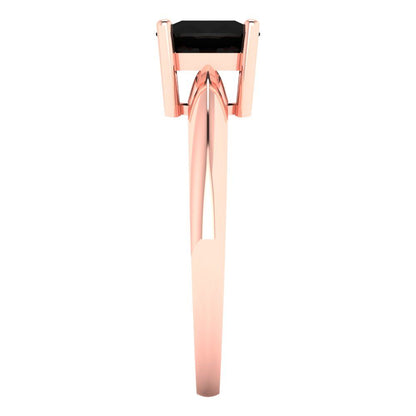 1.5 cttw Natural Onyx Solitaire  Engagement Ring - Solid Rose Gold (VVS1, Cushion Cut,6.5mm)