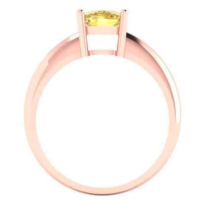 1.5 cttw Zirconia Simulated Yellow Diamond Solitaire  Engagement Ring - Solid Gold (VVS1, Cushion Cut,6.5mm)