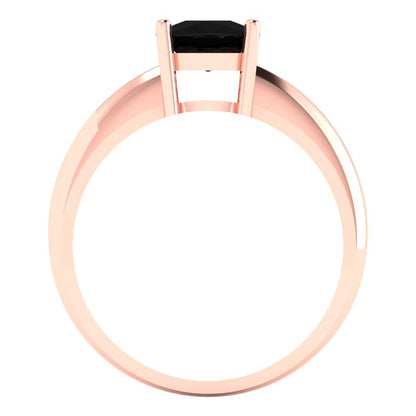 1.5 cttw Natural Onyx Solitaire  Engagement Ring - Solid Rose Gold (VVS1, Cushion Cut,6.5mm)