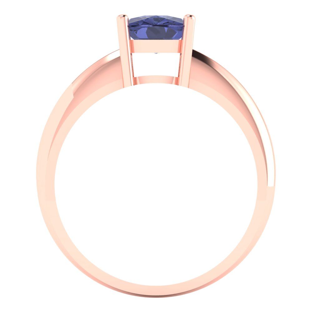 1.5 cttw Simulated Tanzanite Solitaire  Engagement Ring - Solid Gold (Cushion Cut,6.5mm)