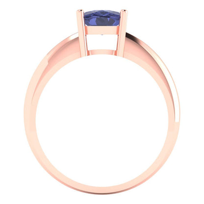 1.5 cttw Simulated Tanzanite Solitaire  Engagement Ring - Solid Gold (Cushion Cut,6.5mm)