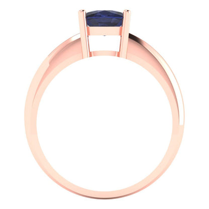 1.5 cttw Simulated Blue Sapphire Solitaire  Engagement Ring - Solid Gold (Cushion Cut,6.5mm)