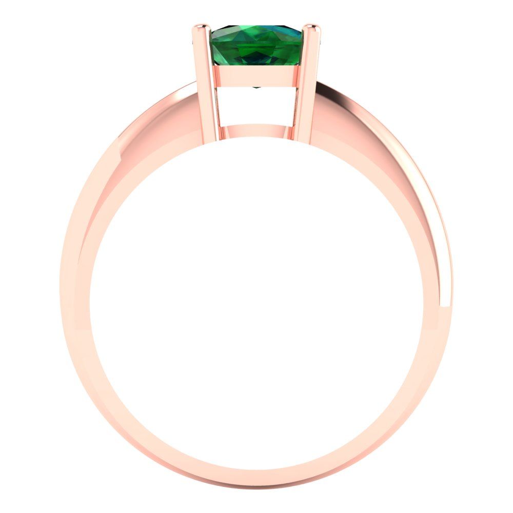 1.5 cttw Simulated Emerald Solitaire  Engagement Ring - Solid Gold (Cushion Cut,6.5mm)