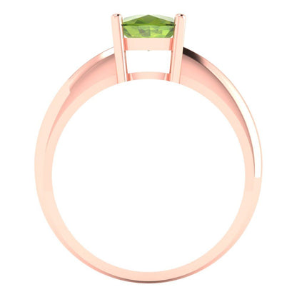 1.5 cttw Natural Peridot Solitaire  Engagement Ring - Solid Gold (Cushion Cut,6.5mm)