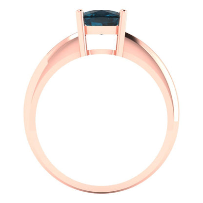1.5 cttw Natural London Blue Topaz Solitaire  Engagement Ring - Solid Gold (Cushion Cut,6.5mm)