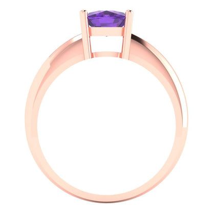 1.5 cttw Natural Amethyst Solitaire  Engagement Ring - Solid Gold (Cushion Cut,6.5mm)