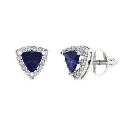1.021 ctw Blue Sapphire Studs Earrings | 5mm  Triangle Cut White Gold Screw back | September Birthstone