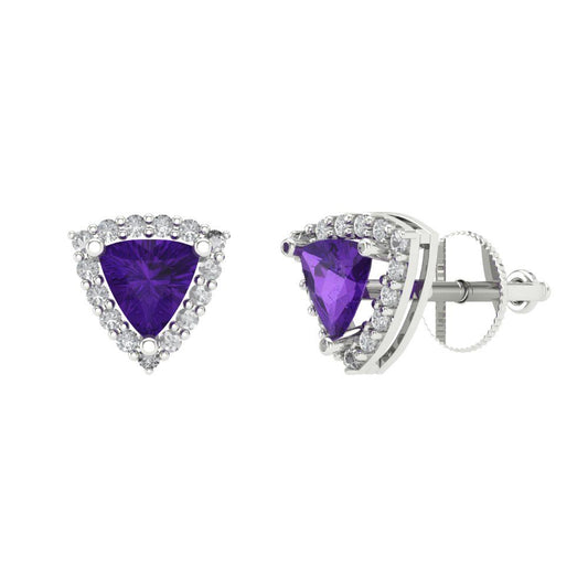 1.021 ctw Amethyst Studs Earrings | 5mm  Triangle Cut White Gold Screw back | February Birthstone