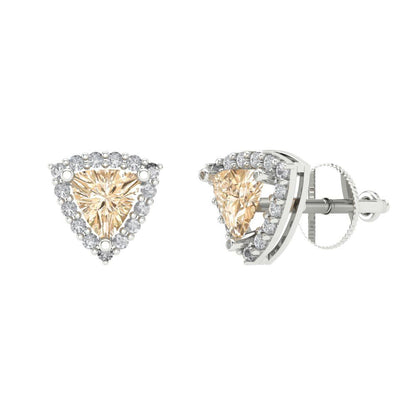 1.021 ctw Morganite Studs Earrings | 5mm  Triangle Cut White Gold Screw back | February Birthstone