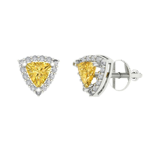 1.021 ctw Yellow Zirconia Studs Earrings | 5mm  Triangle Cut White Gold Screw back | April Birthstone