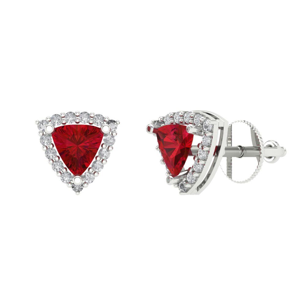 1.021 ctw Pink Tourmaline Studs Earrings | 5mm  Triangle Cut White Gold Screw back | April Birthstone