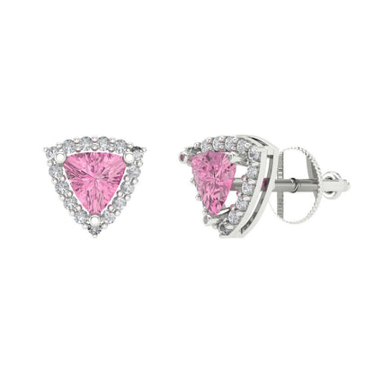 1.021 ctw Pink Zirconia Studs Earrings | 5mm  Triangle Cut White Gold Screw back | April Birthstone