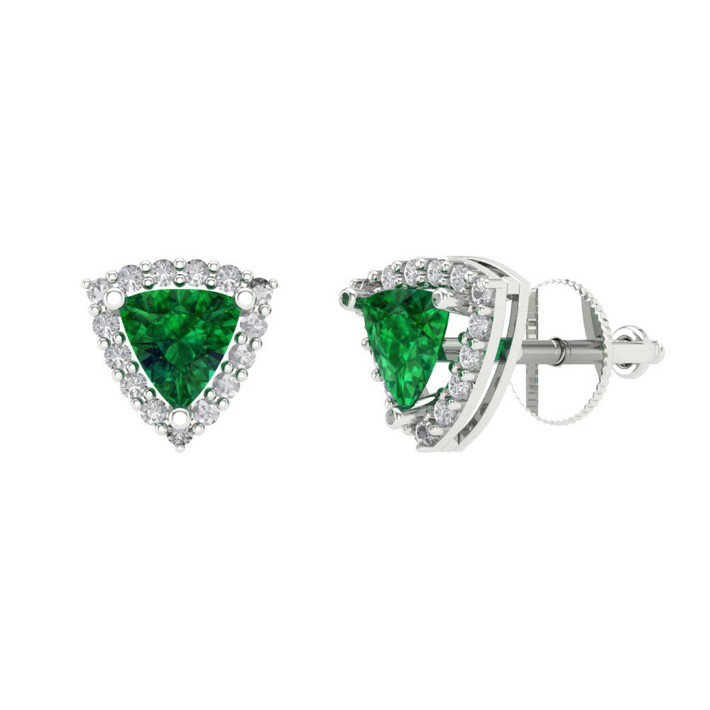1.021 ctw Emerald Studs Earrings | 5mm  Triangle Cut White Gold Screw back | May Birthstone