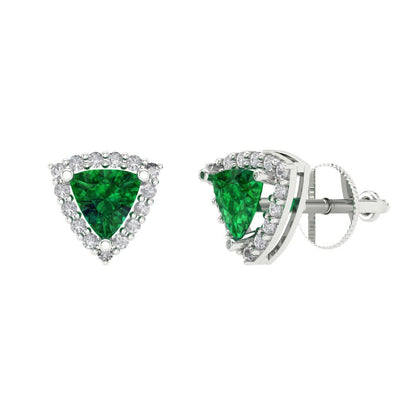1.021 ctw Emerald Studs Earrings | 5mm  Triangle Cut White Gold Screw back | May Birthstone