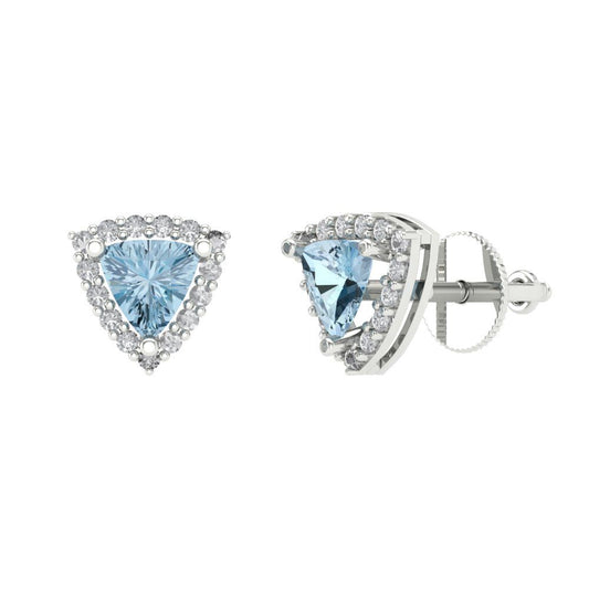 1.021 ctw Aquamarine Studs Earrings | 5mm  Triangle Cut White Gold Screw back | March Birthstone