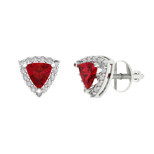 1.021 ctw Ruby Studs Earrings | 5mm  Triangle Cut White Gold Screw back | July Birthstone