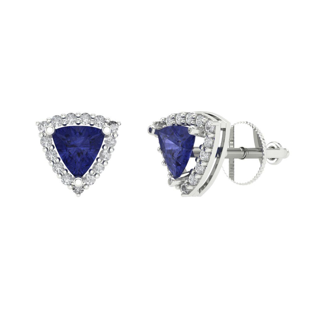 1.021 ctw Tanzanite Studs Earrings | 5mm  Triangle Cut White Gold Screw back | December Birthstone