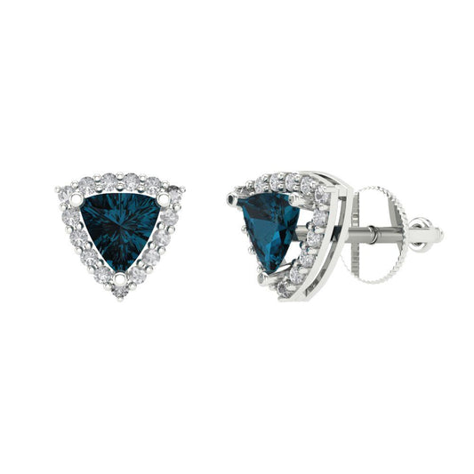 1.021 ctw London Blue Topaz Studs Earrings | 5mm  Triangle Cut White Gold Screw back | December Birthstone