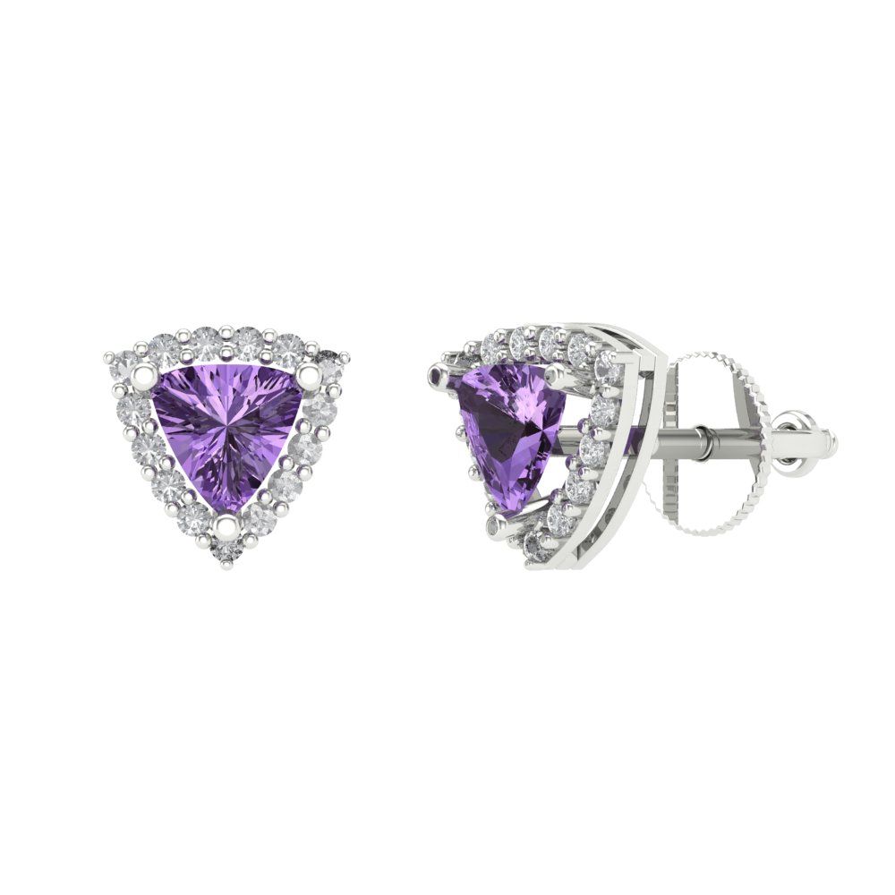 1.021 ctw Alexandrite Studs Earrings | 5mm  Triangle Cut White Gold Screw back | June Birthstone