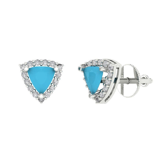 1.021 ctw Turquoise Studs Earrings | 5mm  Triangle Cut White Gold Screw back | December Birthstone