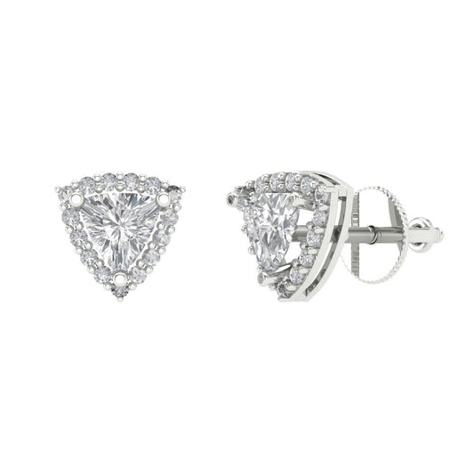 1.021 ctw Moissanite Studs Earrings | 5mm  Triangle Cut White Gold Screw back | April Birthstone