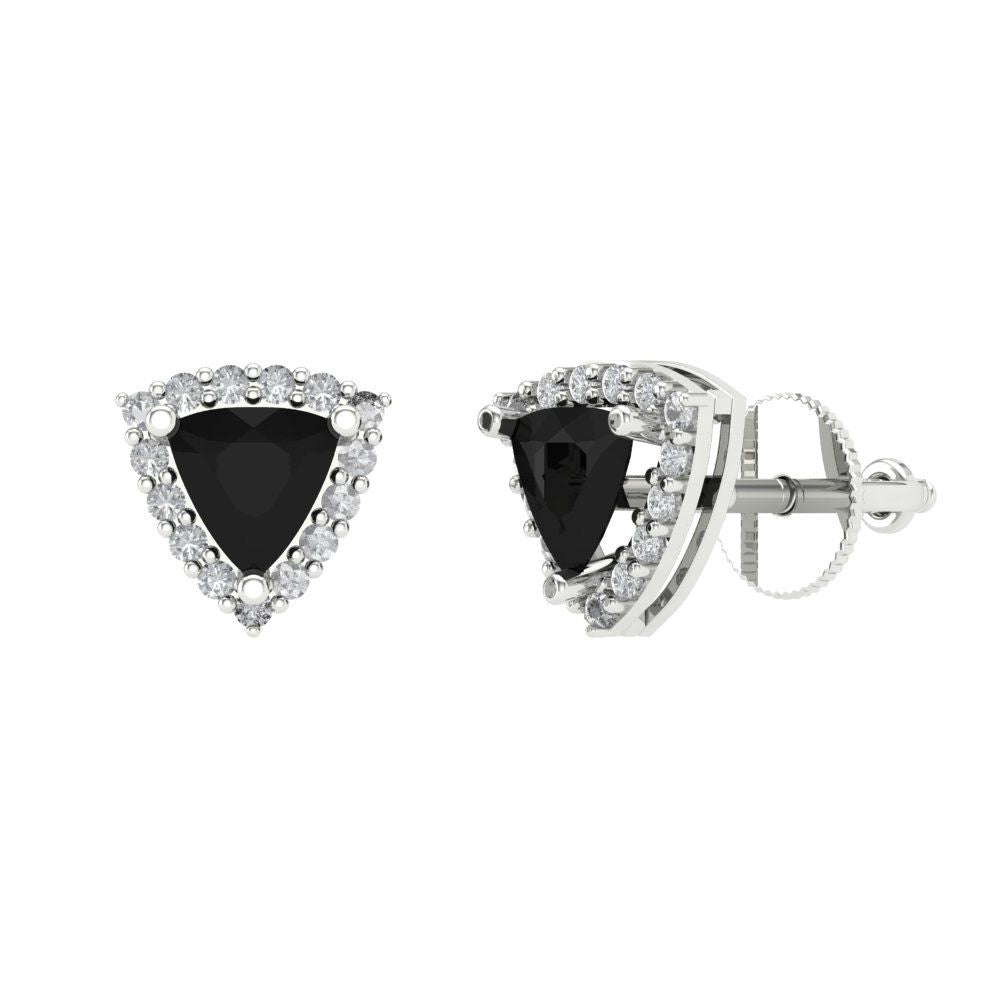 1.021 ctw Onyx Studs Earrings | 5mm  Triangle Cut White Gold Screw back | July Birthstone