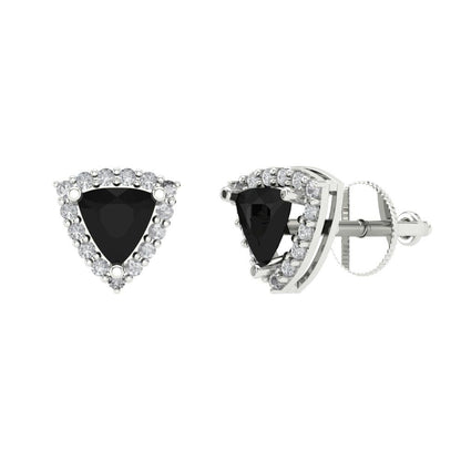 1.021 ctw Onyx Studs Earrings | 5mm  Triangle Cut White Gold Screw back | July Birthstone
