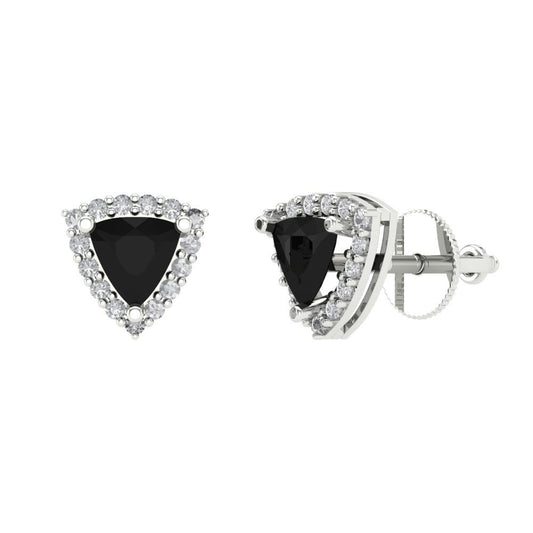 1.021 ctw Onyx Studs Earrings | 5mm  Triangle Cut White Gold Screw back | July Birthstone