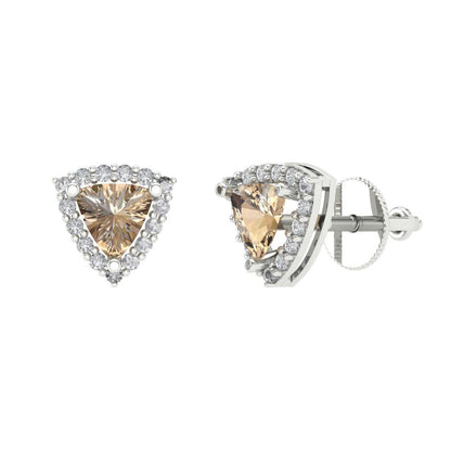1.021 ctw Yellow Moissanite Studs Earrings | 5mm  Triangle Cut White Gold Screw back | April Birthstone
