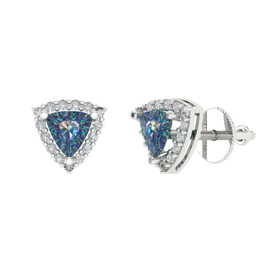1.021 ctw Blue Moissanite Studs Earrings | 5mm  Triangle Cut White Gold Screw back | April Birthstone
