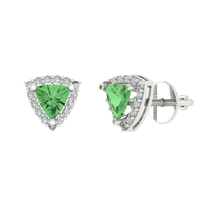 1.021 ctw Green Zirconia Studs Earrings | 5mm  Triangle Cut White Gold Screw back | April Birthstone