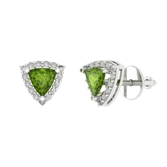 1.021 ctw Peridot Studs Earrings | 5mm  Triangle Cut White Gold Screw back | August Birthstone