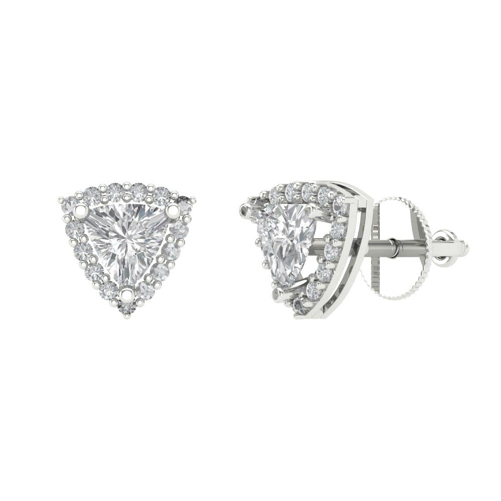 1.021 ctw White Sapphire Studs Earrings | 5mm  Triangle Cut White Gold Screw back | April Birthstone