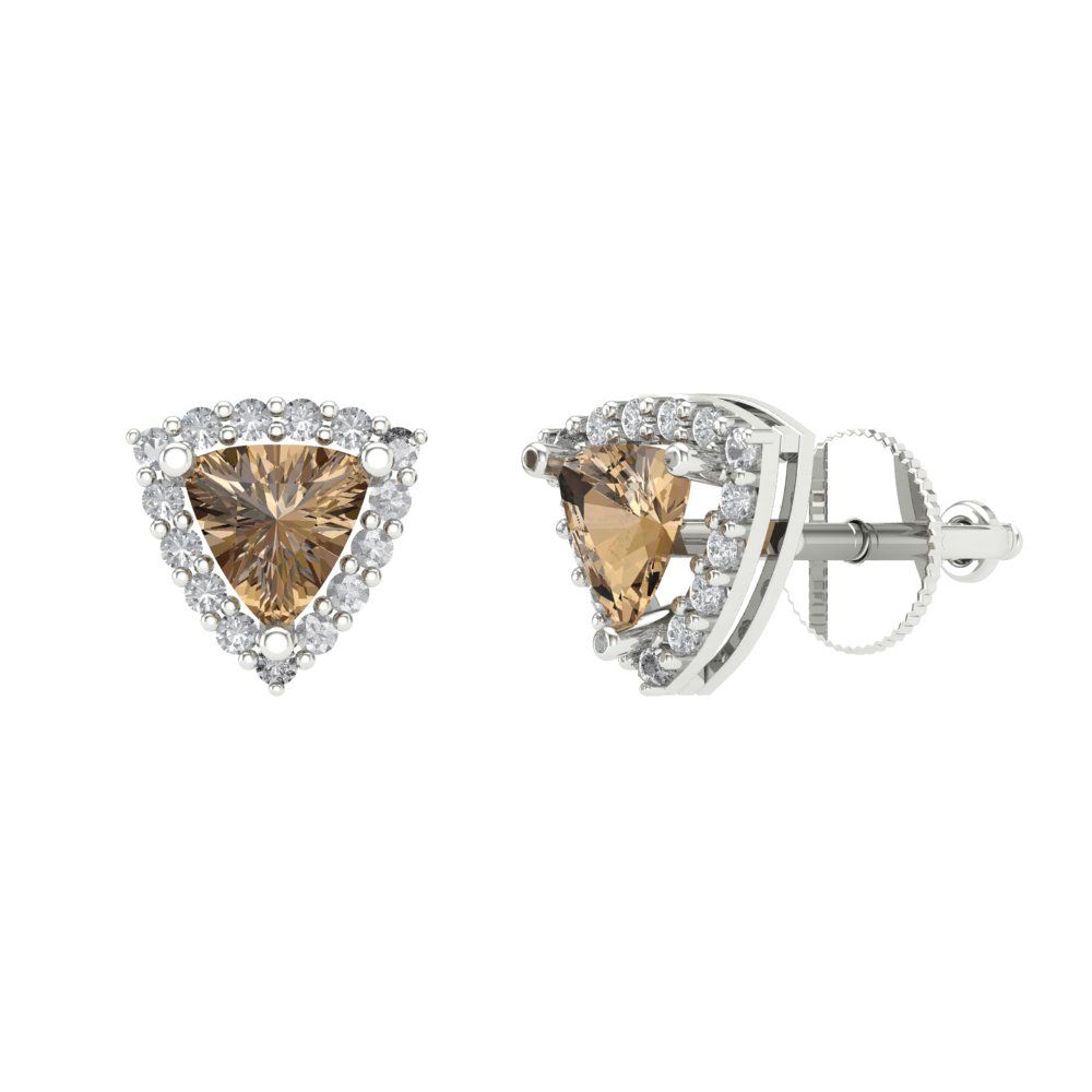 1.021 ctw Champagne Studs Earrings | 5mm  Triangle Cut White Gold Screw back | April Birthstone