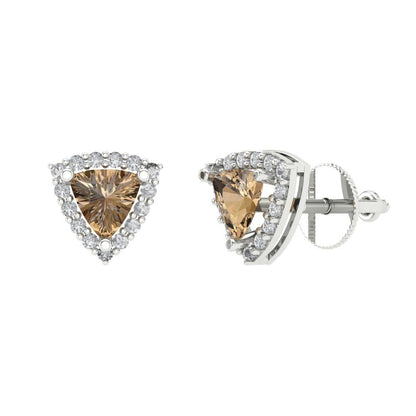 1.021 ctw Champagne Studs Earrings | 5mm  Triangle Cut White Gold Screw back | April Birthstone