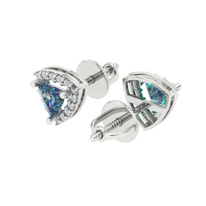 1.021 ctw Blue Moissanite Studs Earrings | 5mm  Triangle Cut White Gold Screw back | April Birthstone