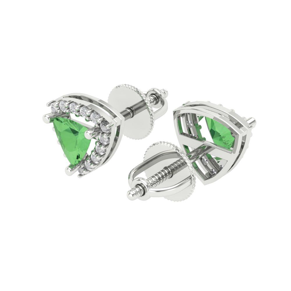 1.021 ctw Green Zirconia Studs Earrings | 5mm  Triangle Cut White Gold Screw back | April Birthstone