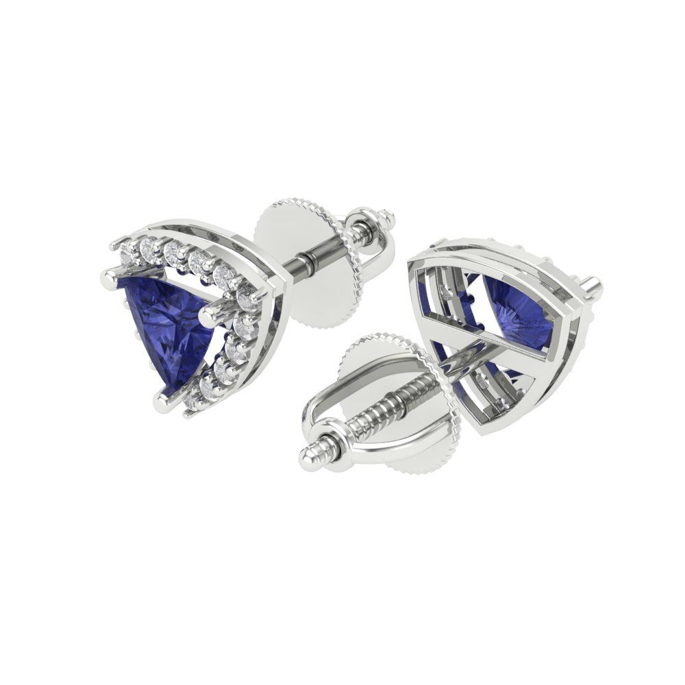1.021 ctw Tanzanite Studs Earrings | 5mm  Triangle Cut White Gold Screw back | December Birthstone