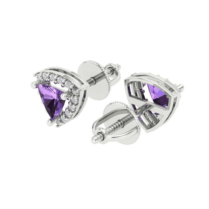 1.021 ctw Alexandrite Studs Earrings | 5mm  Triangle Cut White Gold Screw back | June Birthstone