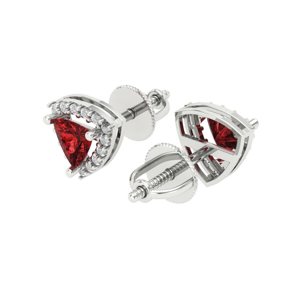 1.021 ctw Garnet Studs Earrings | 5mm  Triangle Cut White Gold Screw back | January Birthstone