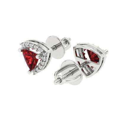 1.021 ctw Garnet Studs Earrings | 5mm  Triangle Cut White Gold Screw back | January Birthstone