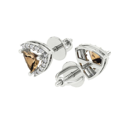 1.021 ctw Champagne Studs Earrings | 5mm  Triangle Cut White Gold Screw back | April Birthstone